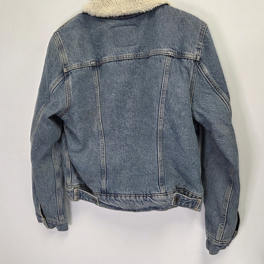 Levi's Original Sherpa Trucker Jacket Blue Denim Jean Coat Women's Size Small - Picture 3 of 14